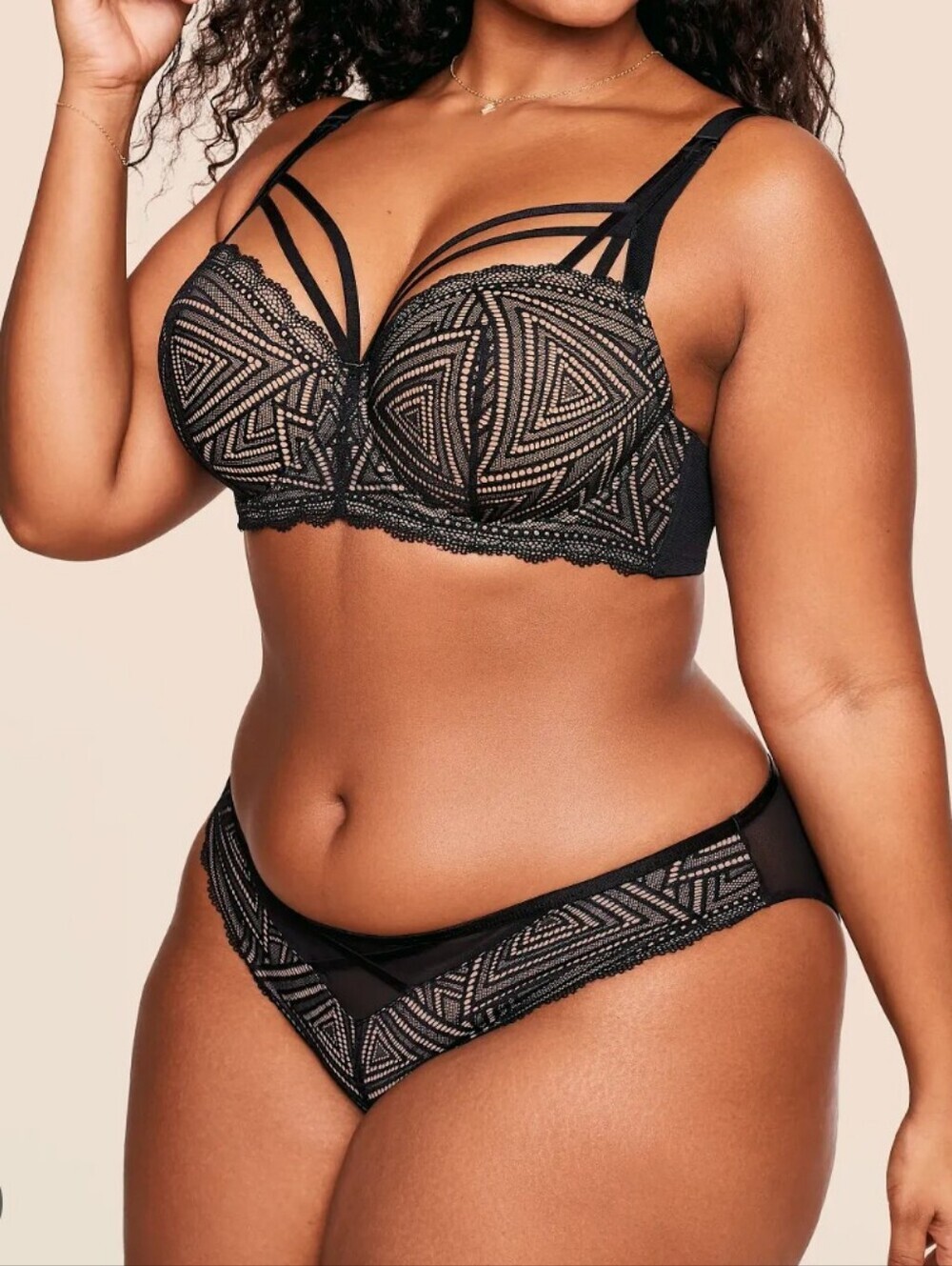 Adore Me Trezza Contour Balconette Bra Underwire Geometric Lace Black sz 46DD.